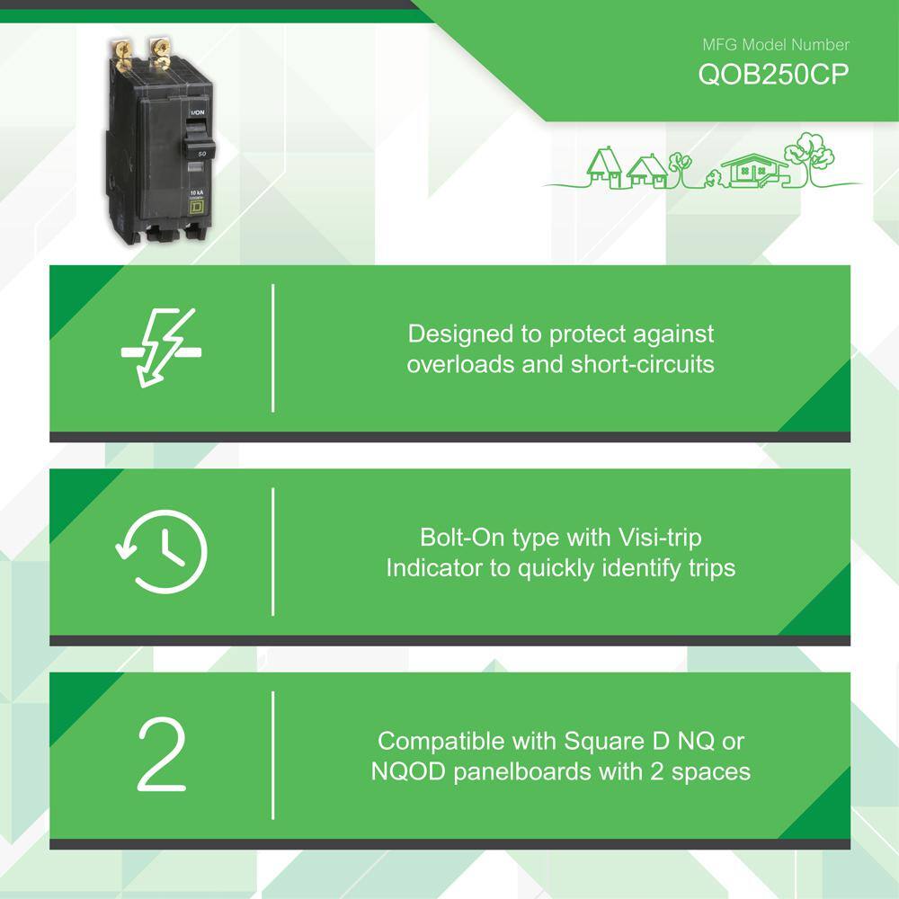 Square D QO 50 Amp 2-Pole Bolt-On Circuit Breaker QOB250CP