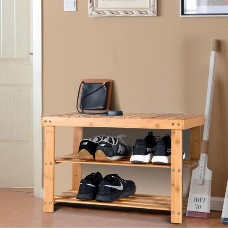 2-tier Wicker Shoe Bench Entryway Storage Racks