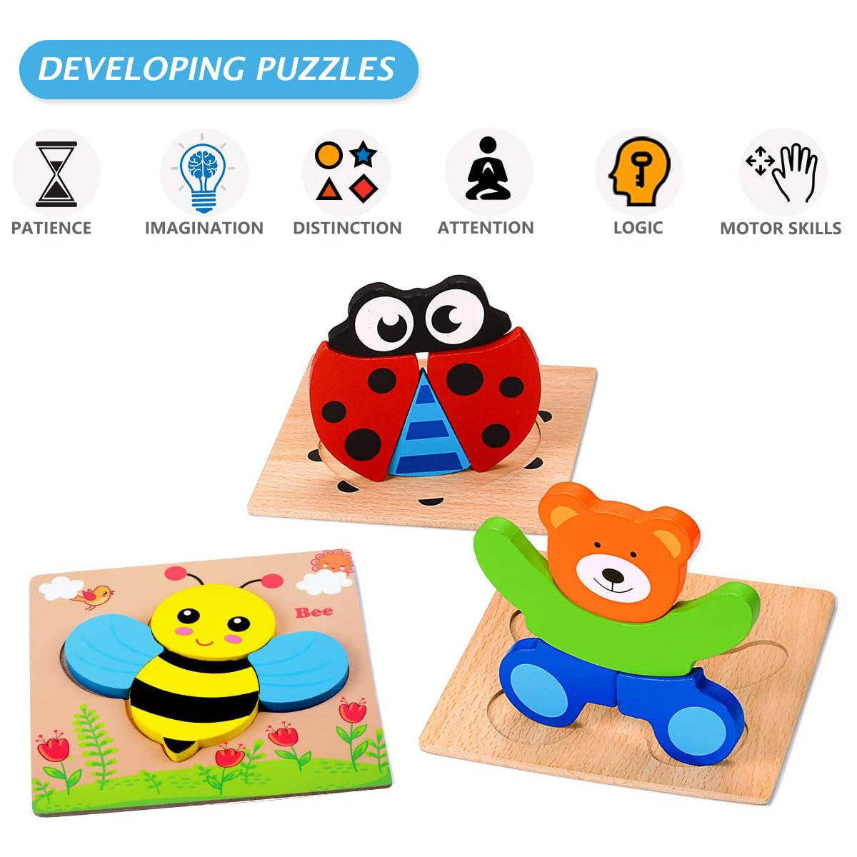 SUORFOXS Wooden Animal Puzzles for Kids， Toddlers 1 2 3 Years Old， Boys and Girls Educational Toys Gift