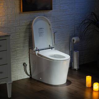 WOODBRIDGE Intelligent 1.0 GPF 1.6 GPF Elongated Toilet in White with Foot Sensor Function Auto Open and Auto Close HT0070