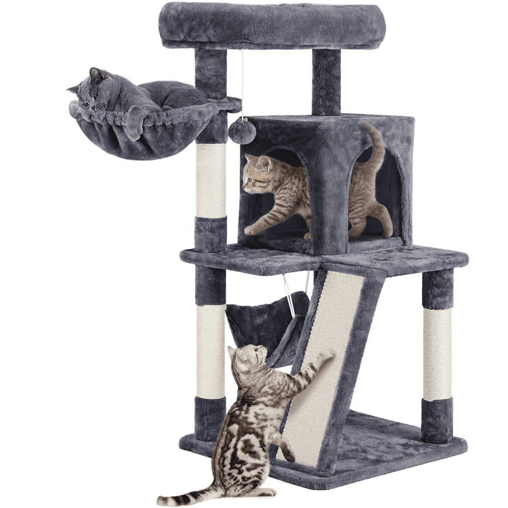 Topeakmart 40-in Cat Tree Tower Medium Cat House with Condo Perch Platform Basket， Dark Gray