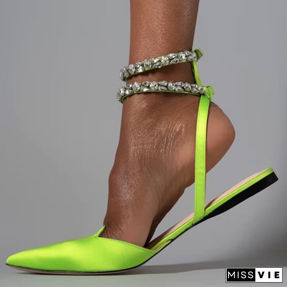 Green Casual Patchwork Solid Color Rhinestone Pointed Out Door Flats Shoes