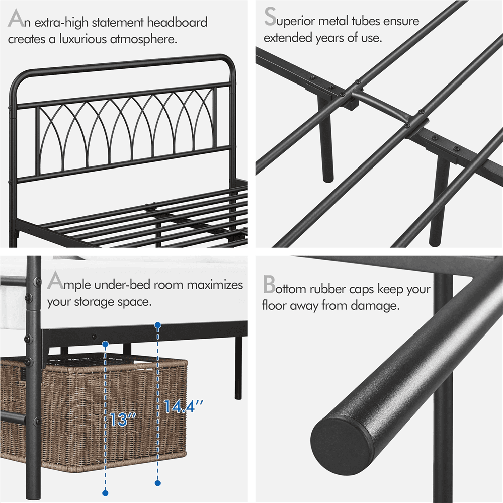 Yaheetech Metal Platform Bed with Headboard and Footboard, Queen Size, Black