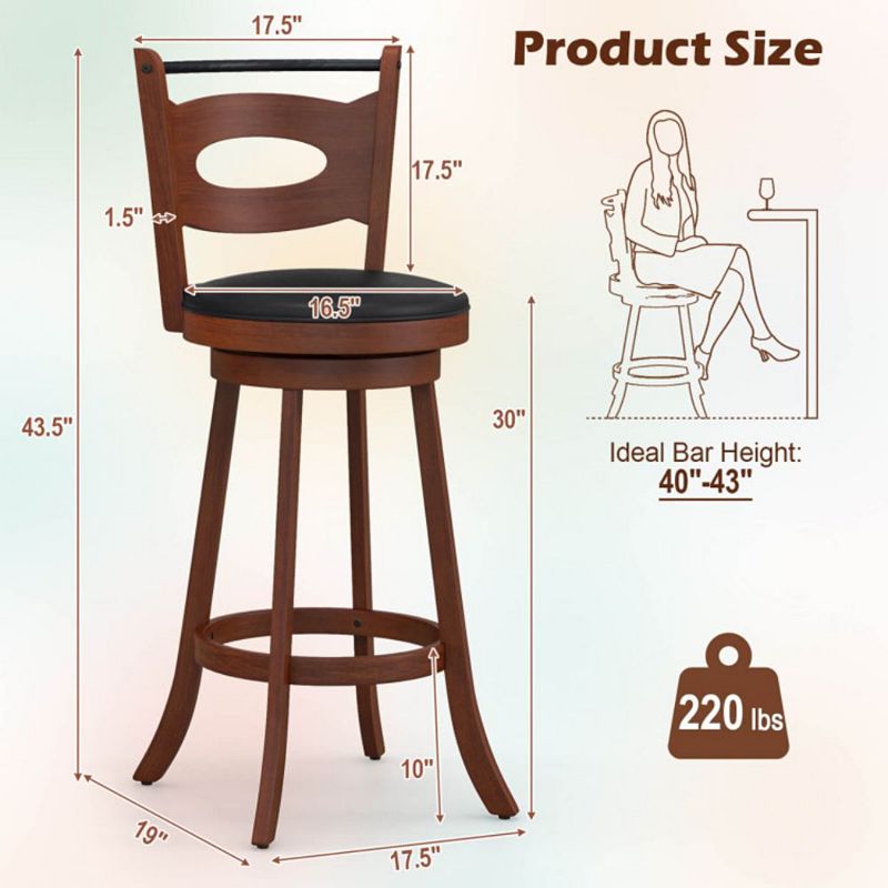 Hivago  2 Pieces 24/29 inch Swivel Bar Stools with Curved Backrest and Seat Cushions