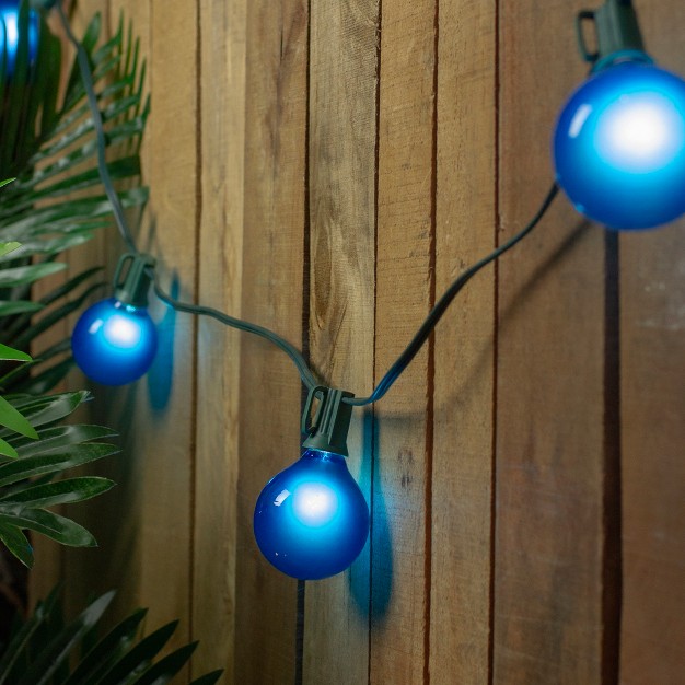 Northlight Set Of 15 Blue Satin G50 Globe Christmas Lights Green Wire