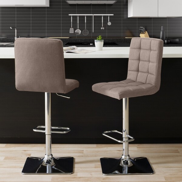 Heavy Duty Gas Lift Adjustable Barstool in Tufted Fabric， set of 2