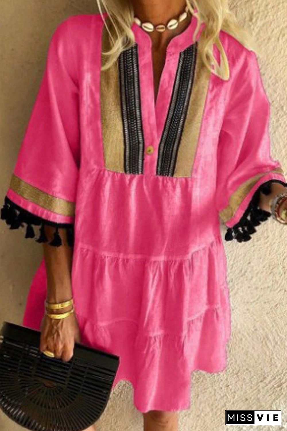 Retro V-Neck Tassels Casual Dress