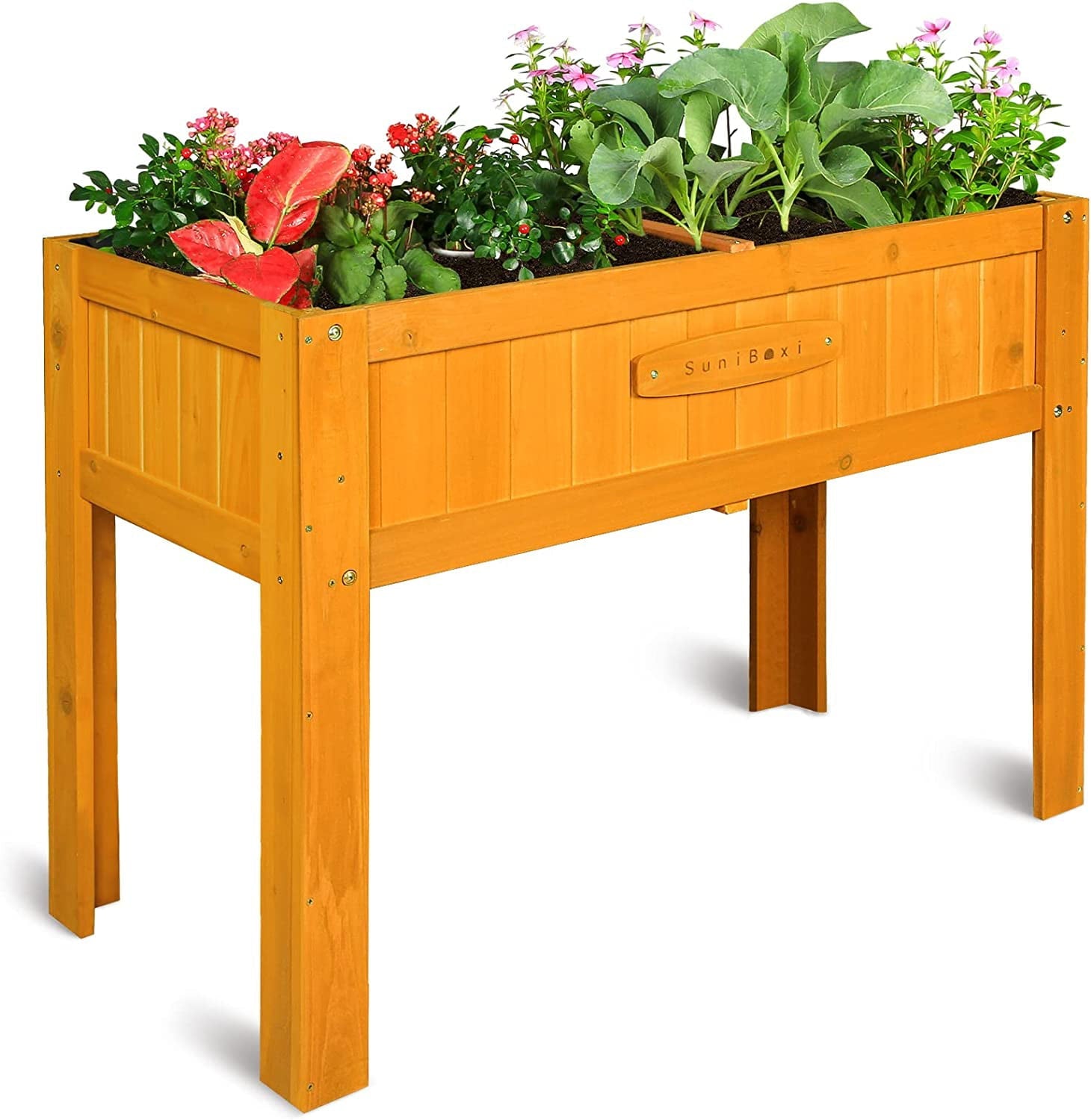 SuniBoxi Raised Garden Bed 46x22x33in – Elevated Wooden Planter Box Outdoor with Legs for Vegetables Flowers Herbs, Outdoor Gardening Backyard Patio