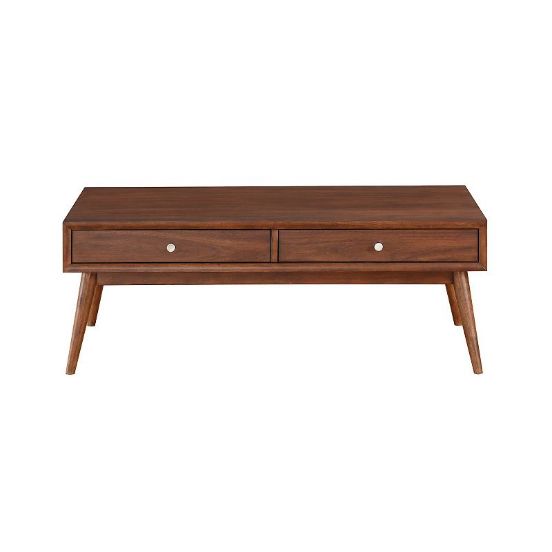 2 Drawer Wooden Coffee Table with Splayed Legs， Walnut Brown