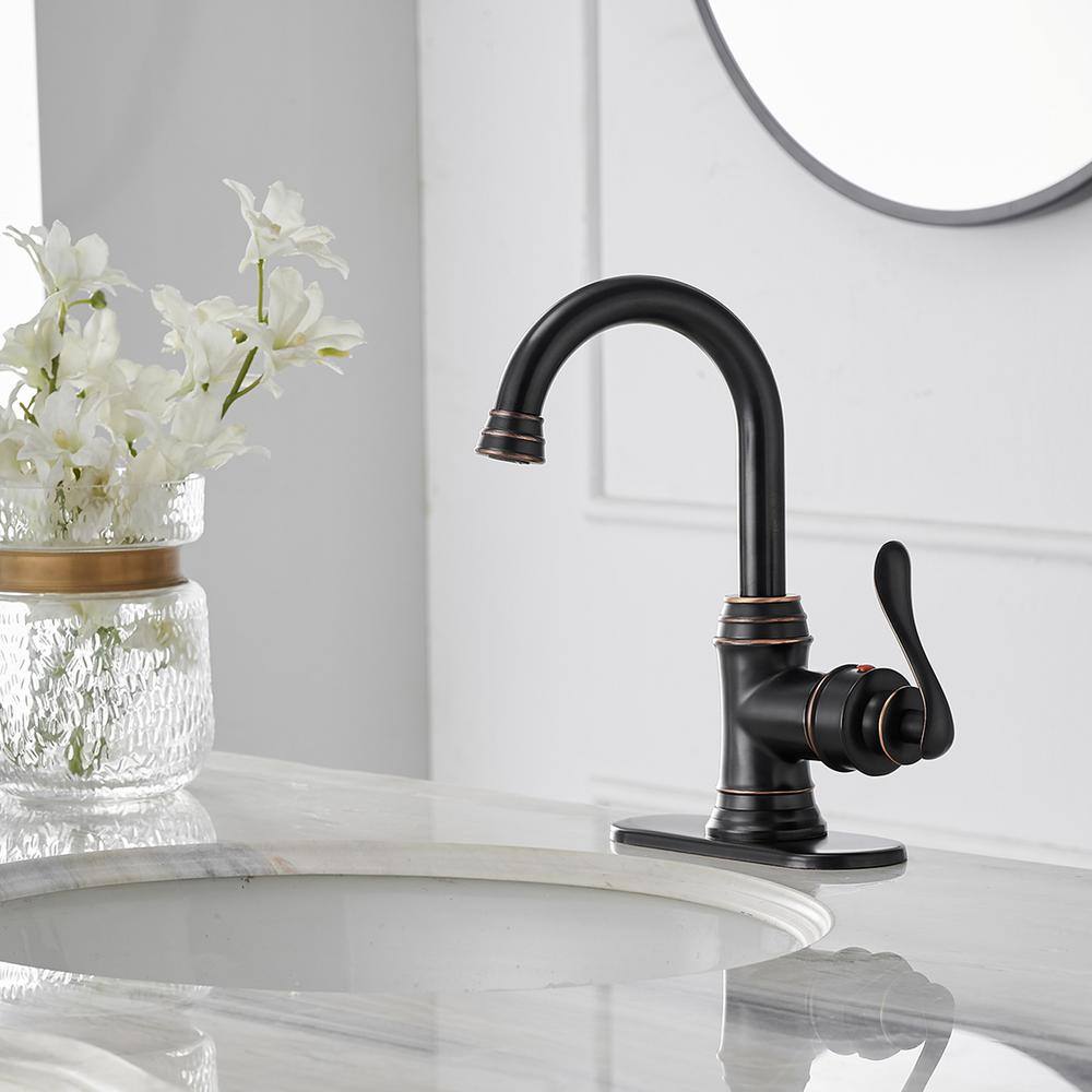 BWE Single Hole Single-Handle Bathroom Faucet Swivel Spout with Pop Up Drain with Overflow in Oil Rubbed Bronze A-96010-ORB