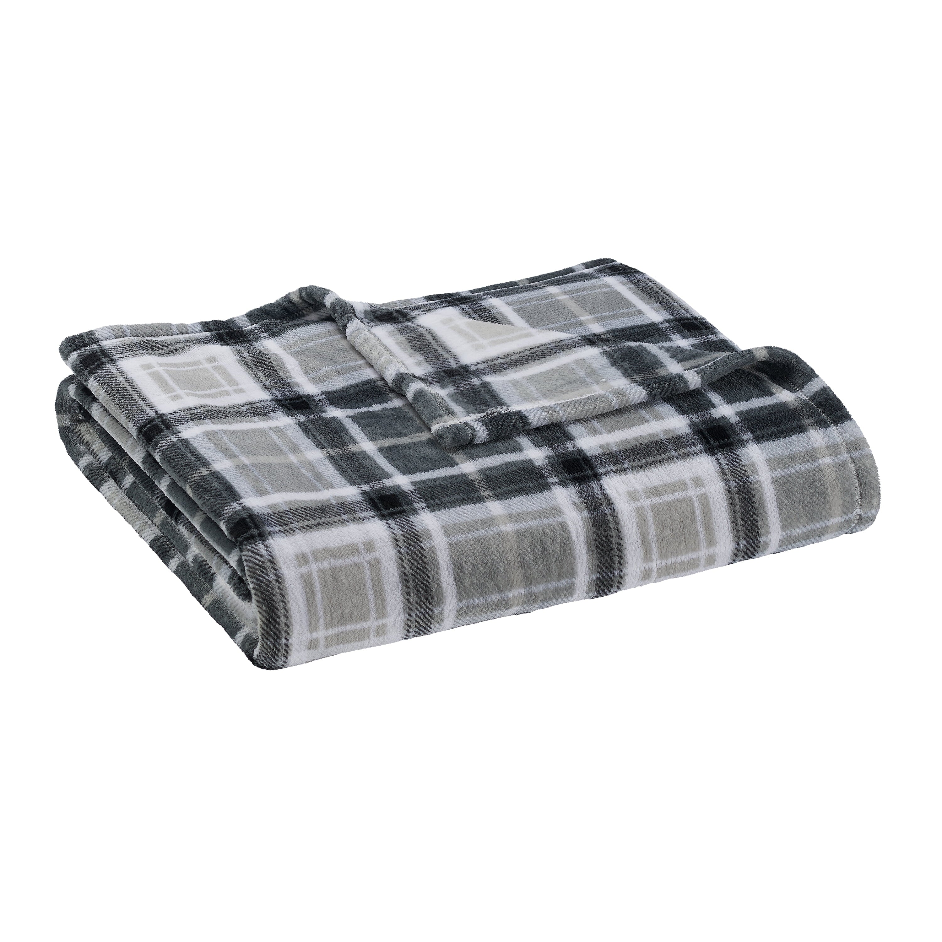 Mainstays Super Soft Plush Blanket， Full/Queen， Light Grey Plaid