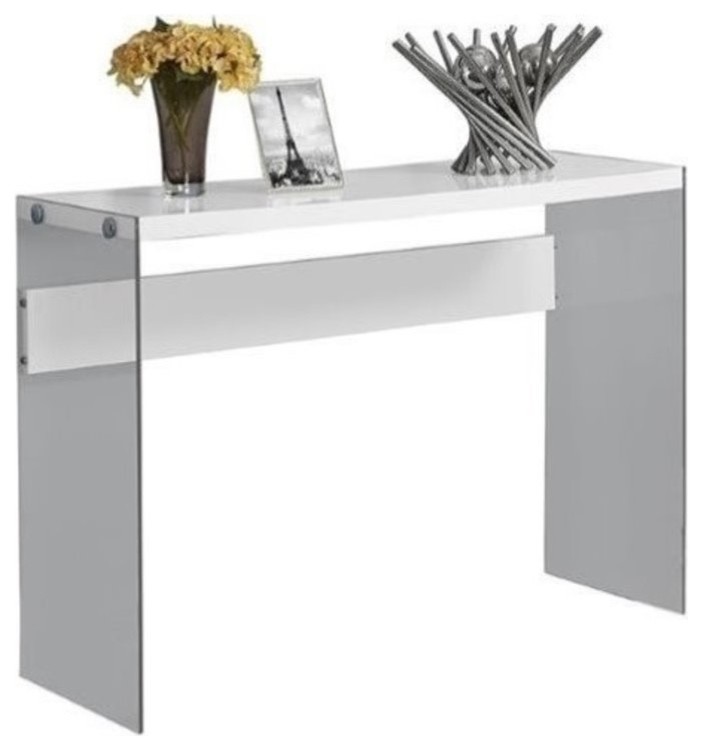 Bowery Hill Tempered Glass Console Table in Glossy White   Contemporary   Console Tables   by Homesquare  Houzz