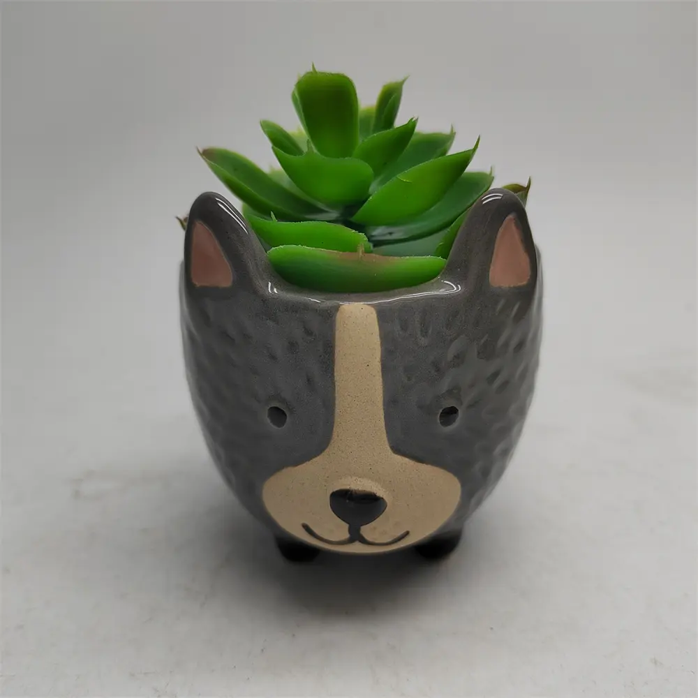 garden supplies hot sale home display mini cute dog cylinder small pot flower pot planter for office home hotel decoration