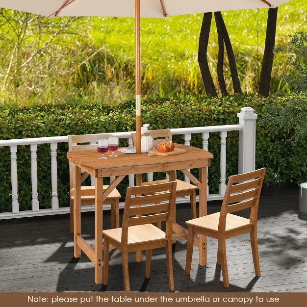 Costway Patio Outdoor Fir Wood Dining Table 1 5 x27 x27 Umbrella Hole Backyard Garden Natural