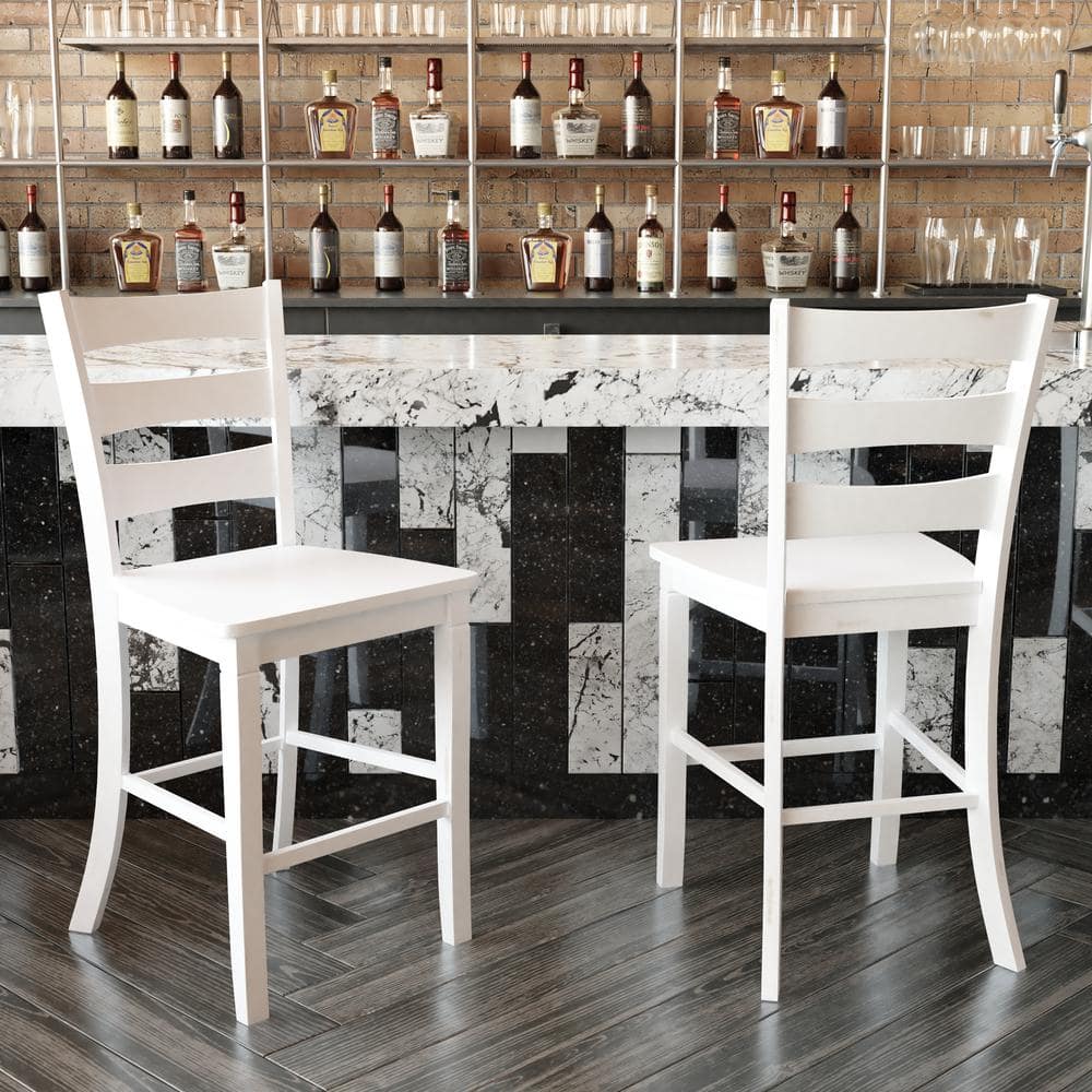 Carnegy Avenue 41.5 in. White Wash Full Wood Bar Stool with Wood Seat CGA-ES-520599-WH-HD