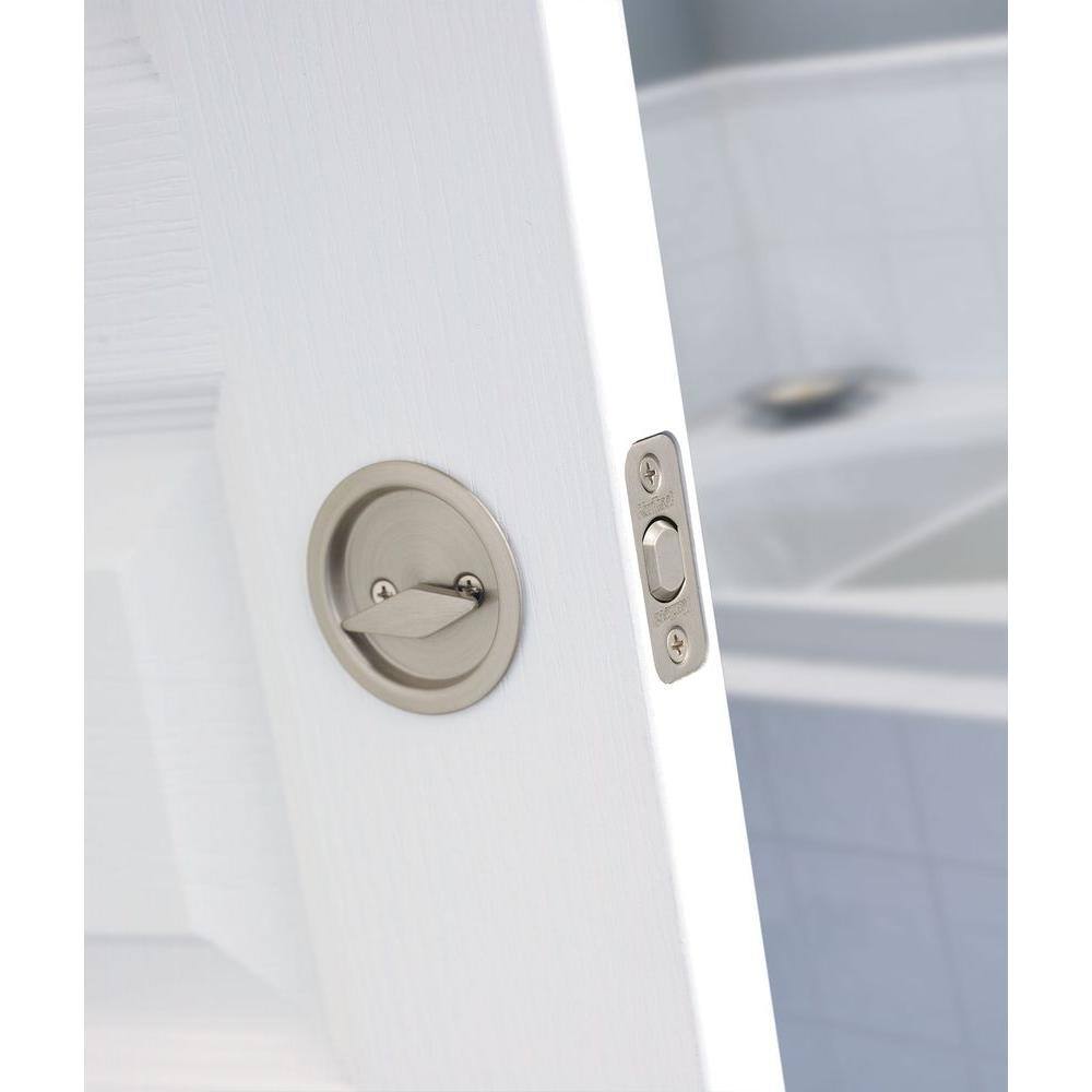 Kwikset Round Satin Nickel BedBath Pocket Door Lock 335 15 RND PCKT DR LCK