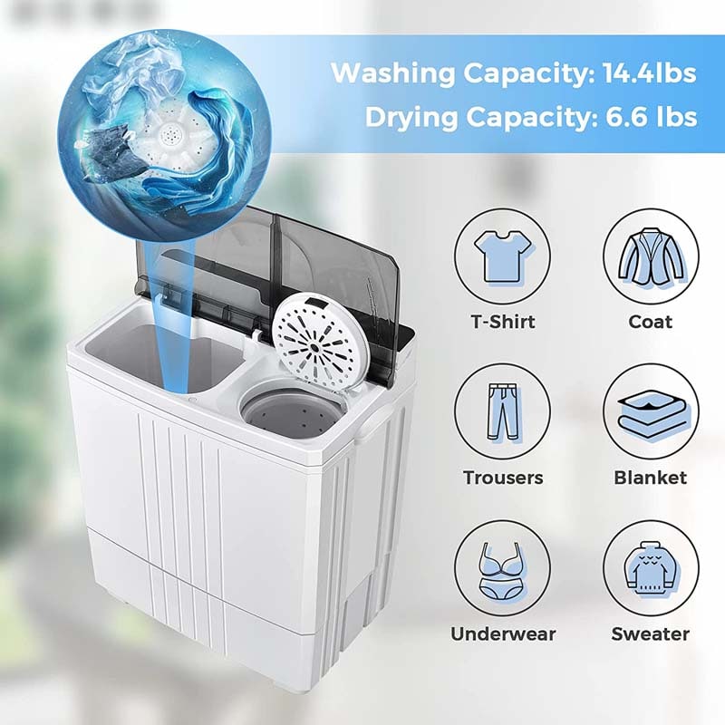 21 LBS Portable Washing Machine with Drain Pump, Twin Tub Top Load Washer Dryer Combo for RV Apartment