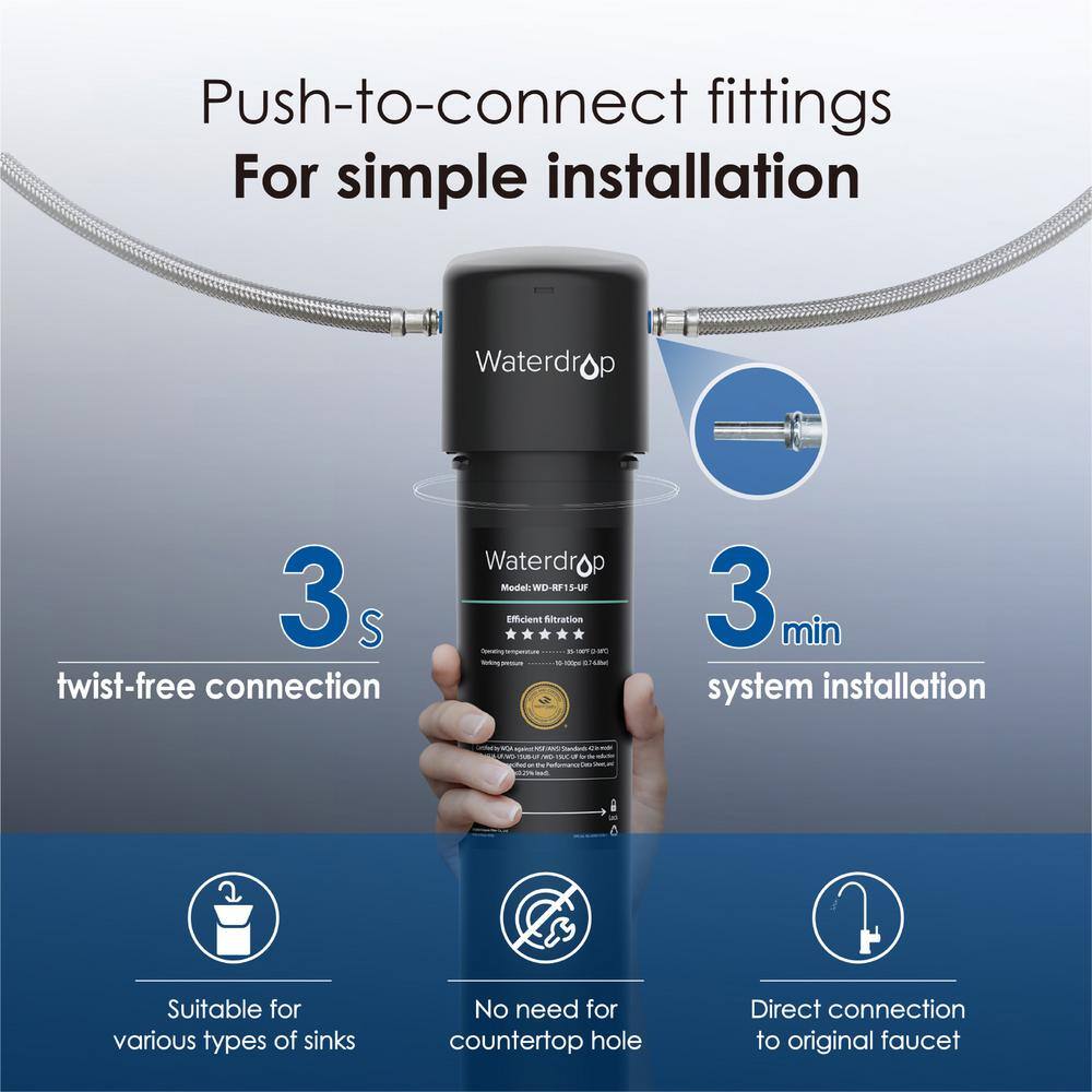 Waterdrop 16000 Gal. Long-Last Under-Sink Water Filter System with Direct Connect to Kitchen Faucet NSFANSI Certified B-WD-15UA