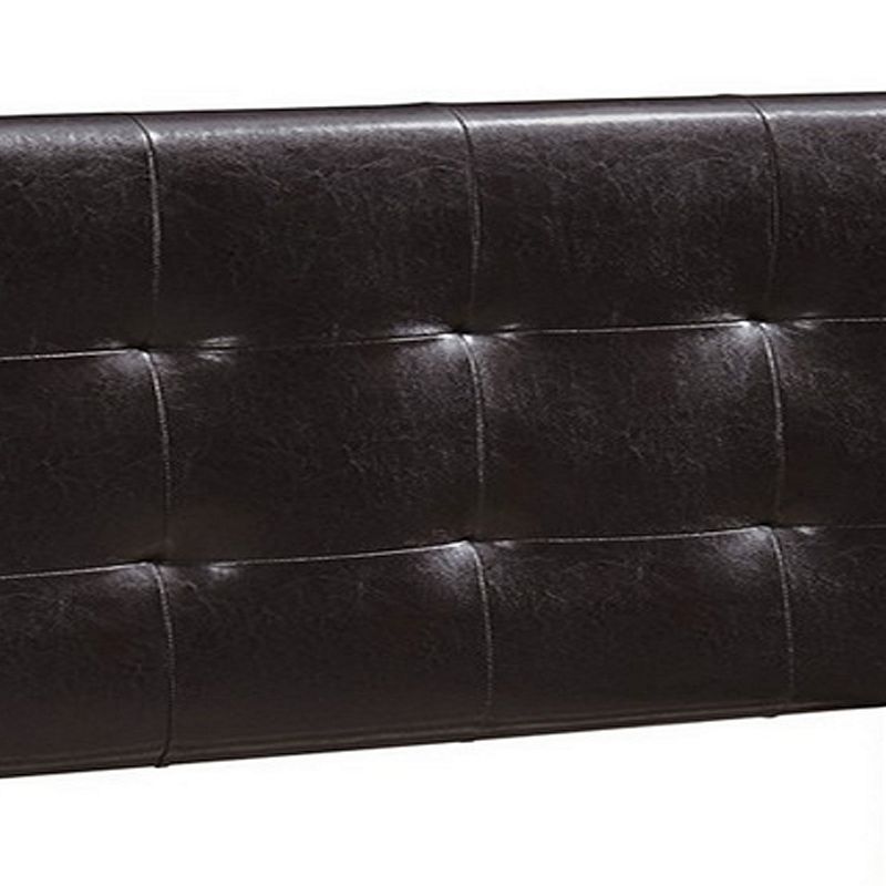 Queen Leatherette Bed with Checkered Tufted Headboard， Dark Brown