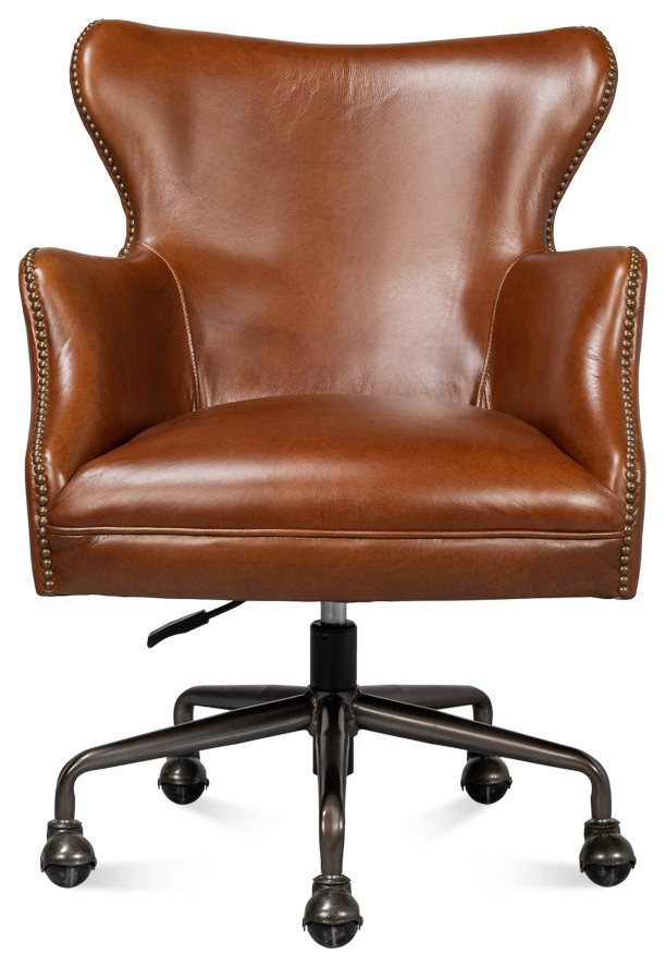 Andrew Jackson Swivel Brown Leather Desk Chair Havana Leather   Transitional   Armchairs And Accent Chairs   by Sideboards and Things  Houzz