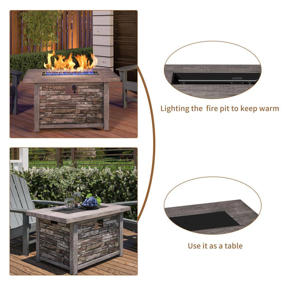 Clihome Outdoor Gray 43.5 in. Rectangular Propane Fire Pit with Waterproof Cover CL-F872-A