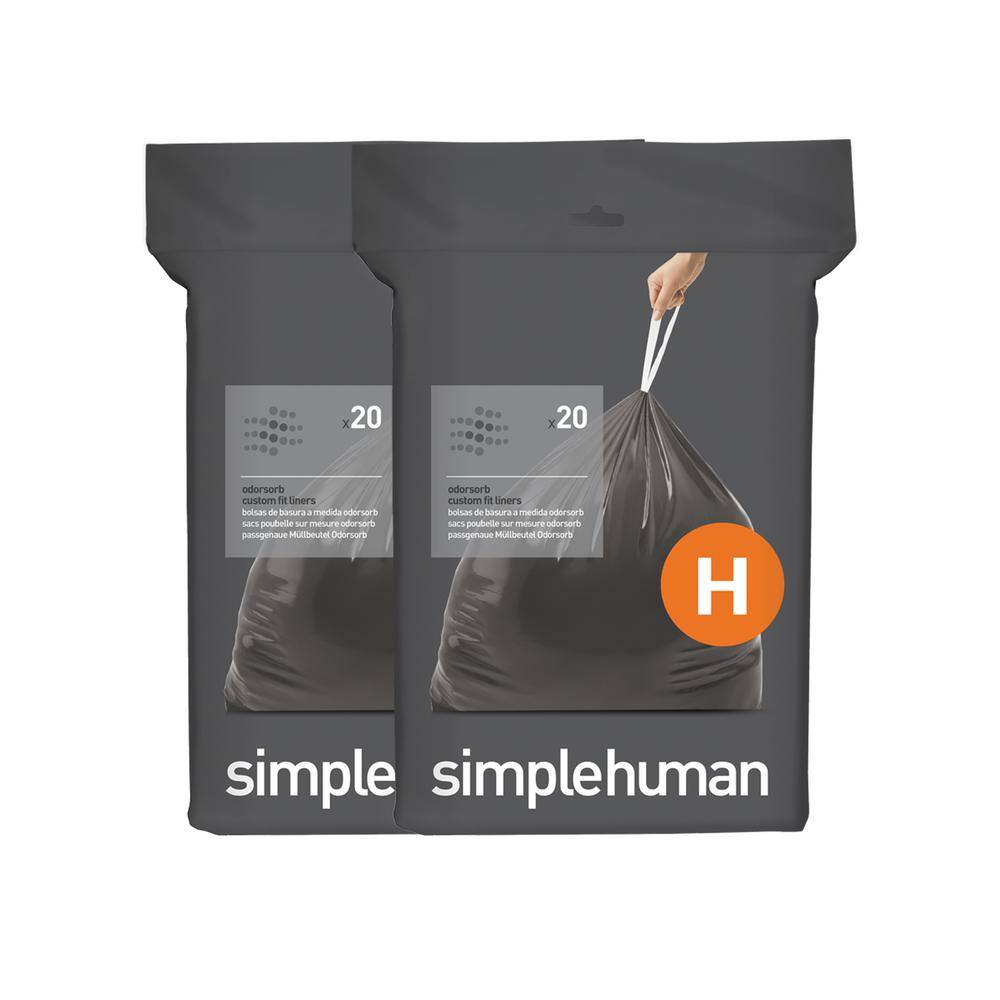 simplehuman 8 Gal. to 9 Gal. (30L to 35L) Code H Odorsorb Custom Fit Drawstring Trash Bags (40-Count) (2-Pack of 20 lin.) CW0565