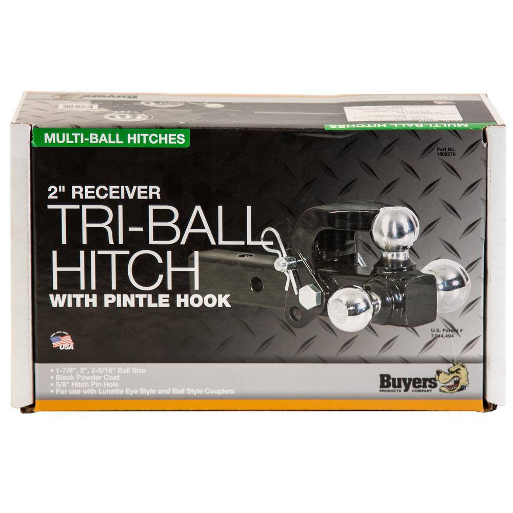 Buyers Products Company 1-78 in. 2 in. 2-516 in. Chrome Towing Balls Tri-Ball Hitch with Pintle Hook 1802279