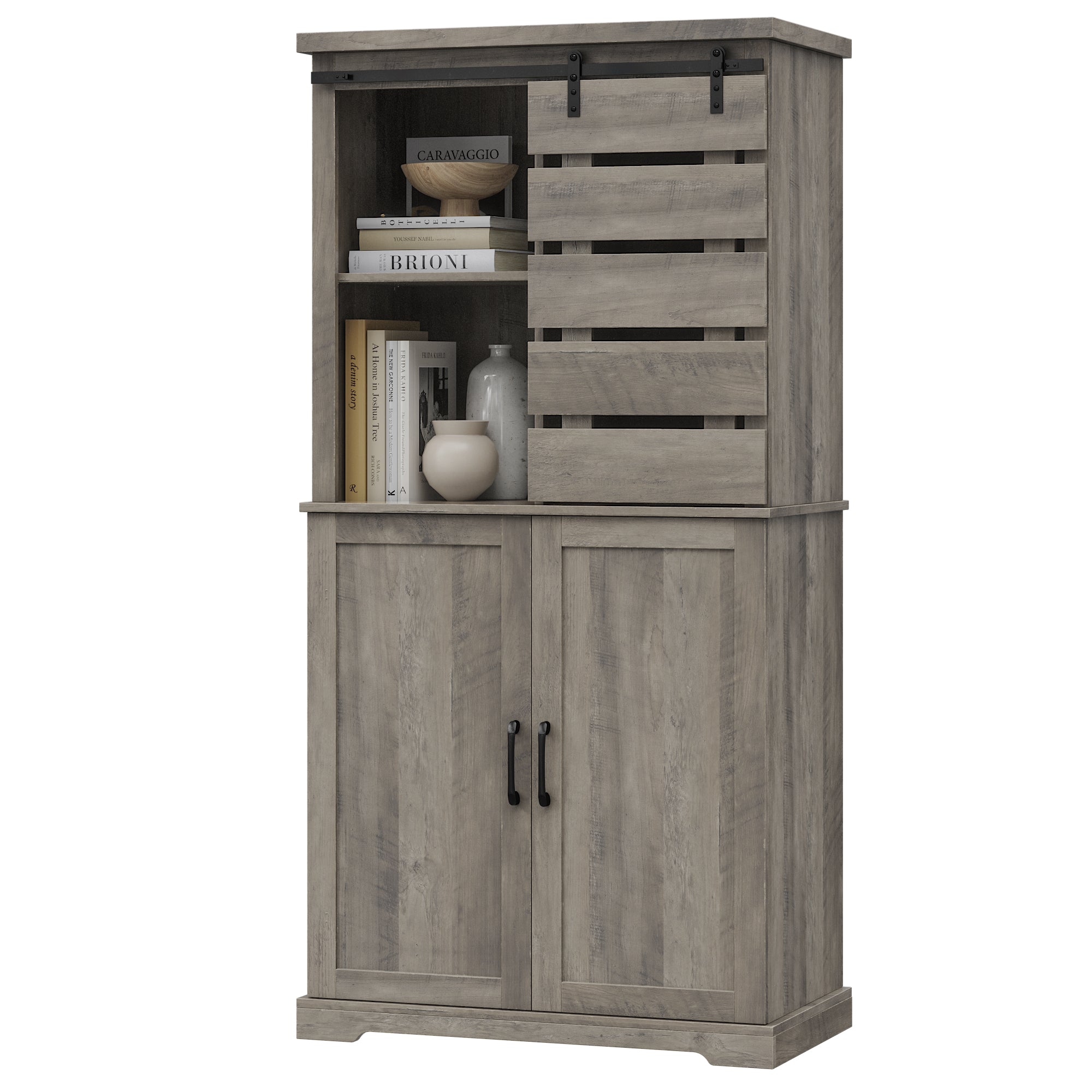 Tall Kitchen Pantry Cabinet Storage Cabinet With Sliding Door And Adjustable Shelves