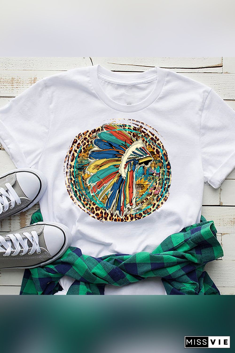 Indian Headdress Short Sleeve Graphic Tee Top Wholesale