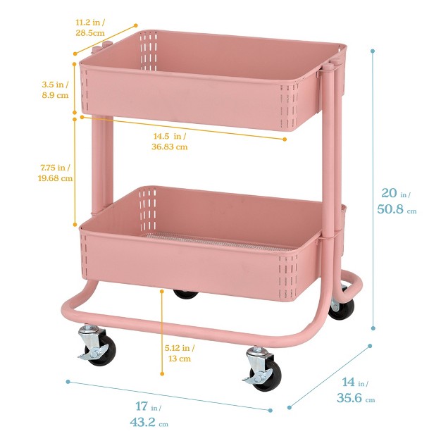 Ecr4kids 2 tier Metal Rolling Utility Cart Mobile Storage Organizer