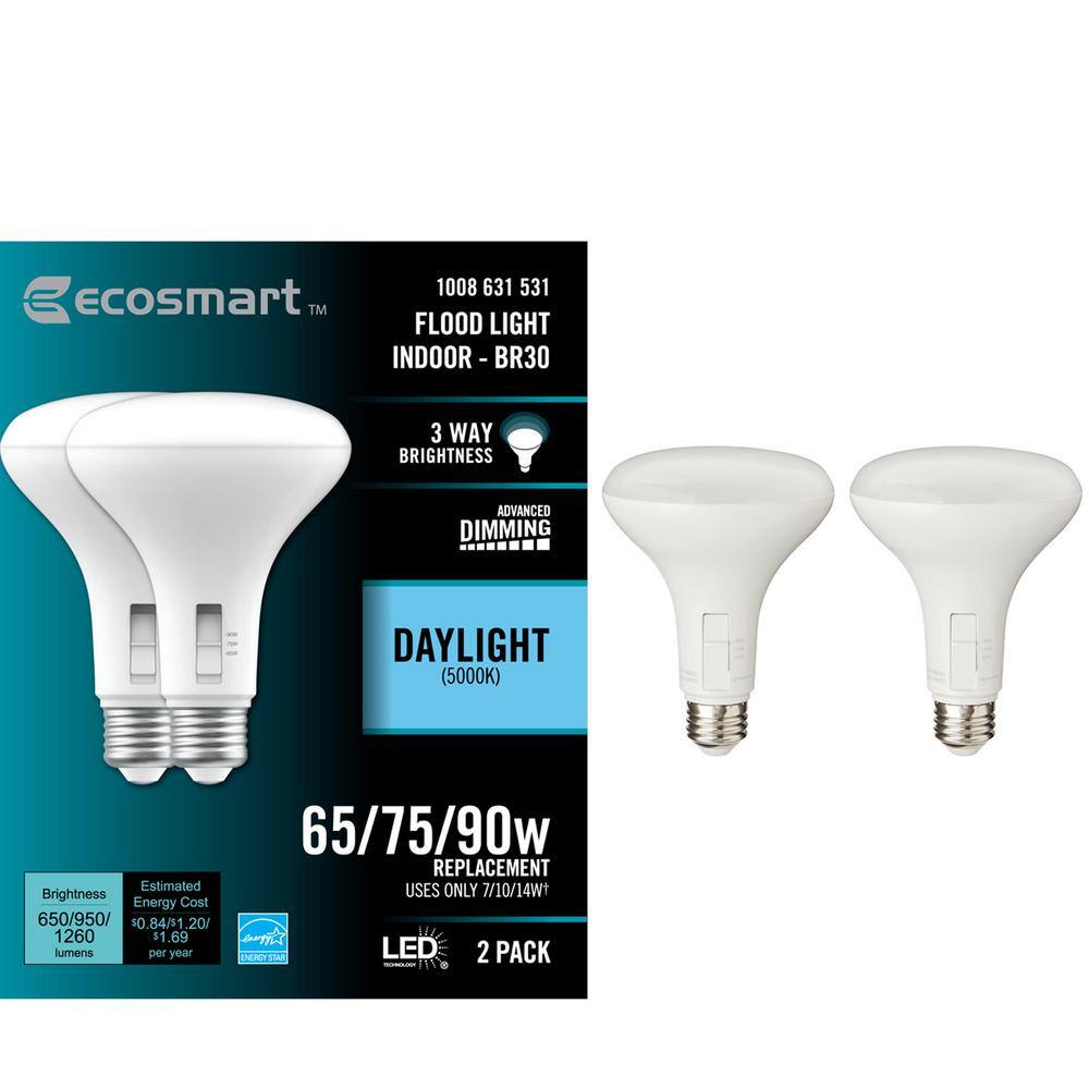 EcoSmart 657590-Watt Equivalent BR30 3-Way Flood ENERGY STAR Dimmable CEC LED Light Bulb Daylight (2-Pack) FG-04307