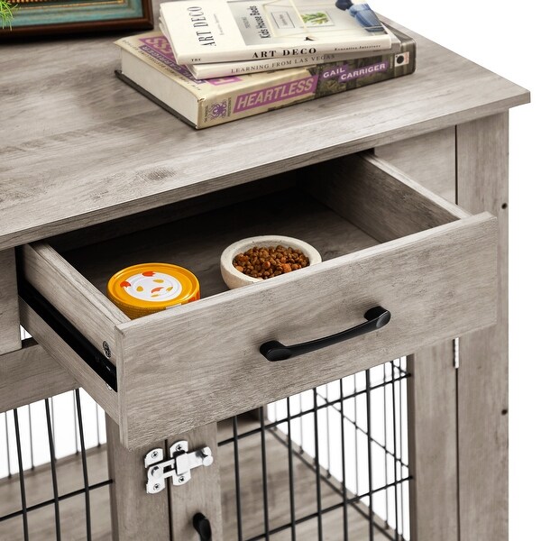 Dog Crate End Table with Drawer， with Double Doors