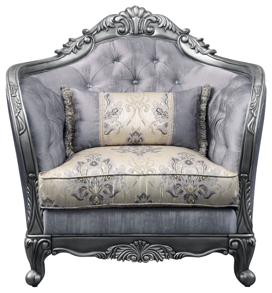 Benzara BM250202 Chair With Scrolled Molded Frame and Queen Anne Legs  Gray   Victorian   Armchairs And Accent Chairs   by Uber Bazaar  Houzz