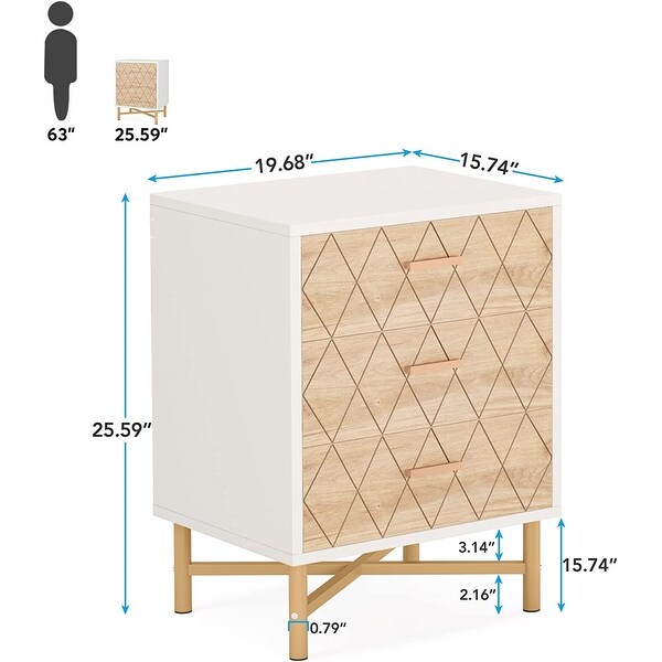 Nightstand， Bedside Table with 3 Drawers - - 36854670