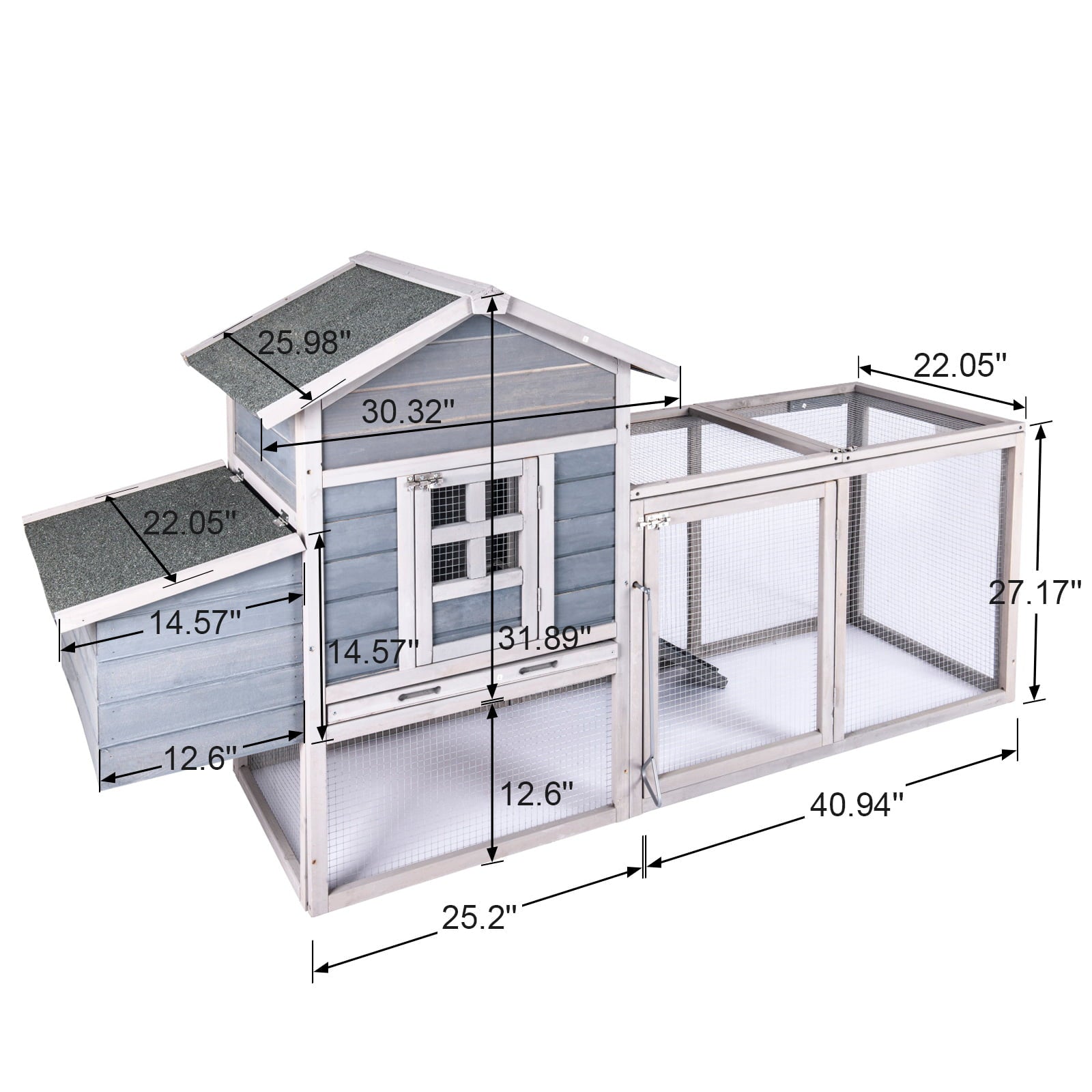 Chicken Coop for 2-4 Chcikens 80'' Wooden Rabbit Hutch Outdoor Poultry House with Chicken Run Cage， Egg Box and Waterproof Roof for Garden Backyard Gray