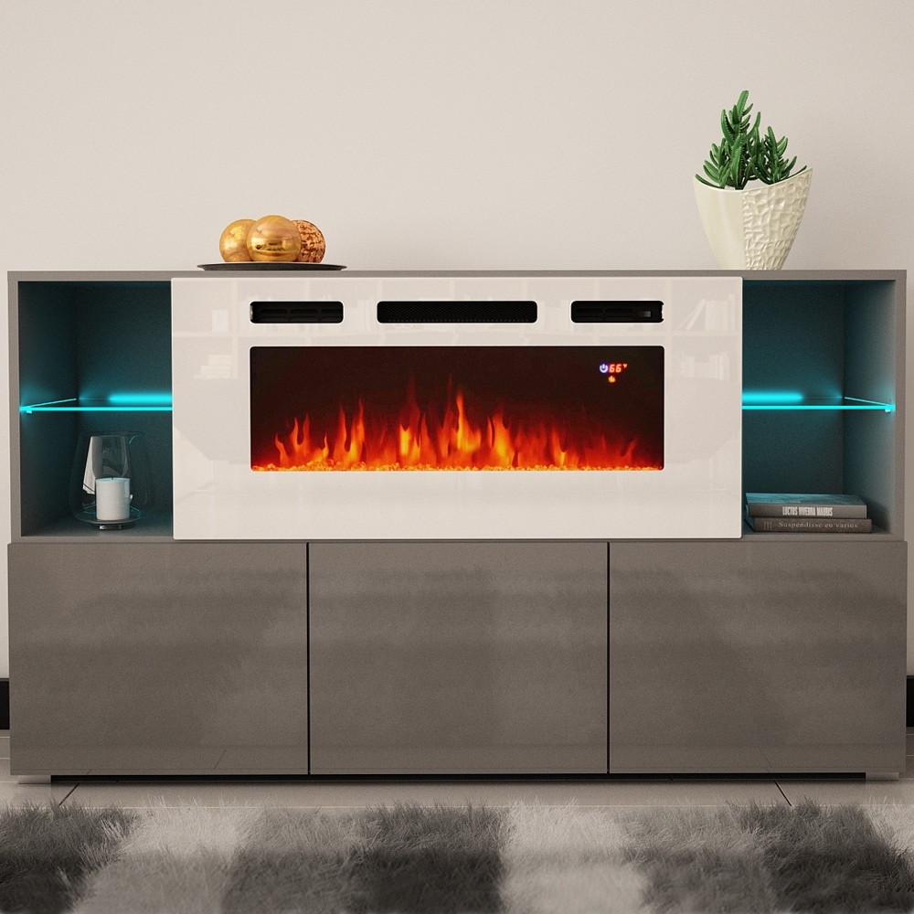 Komi WH03 Electric Fireplace Modern Wall Unit Entertainment Center