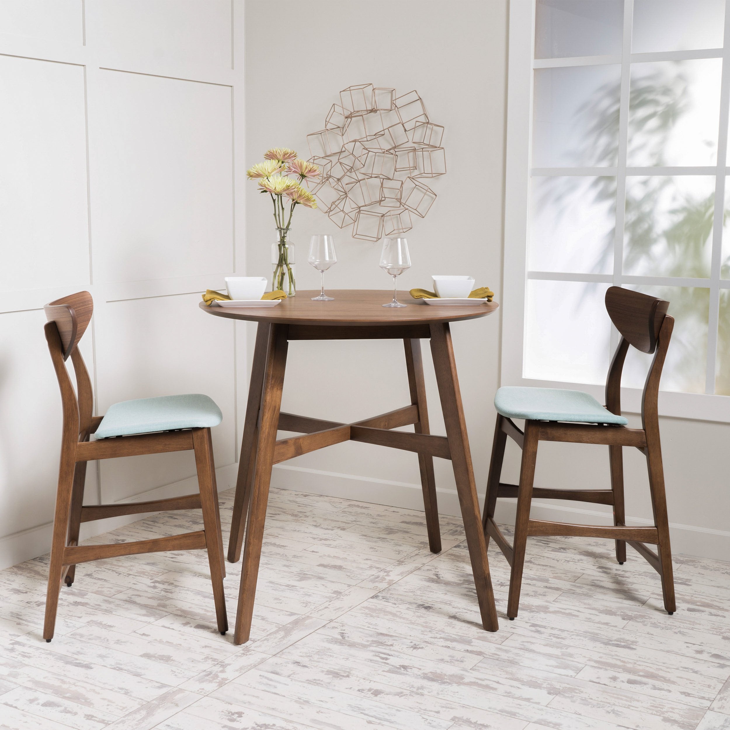 Helen Dark Fabric/ Wood Finish Counter Height Dining Set