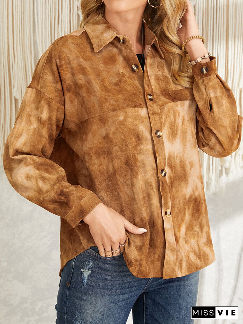 Tie Dye Corduroy Button Long Sleeve Lapel Jacket