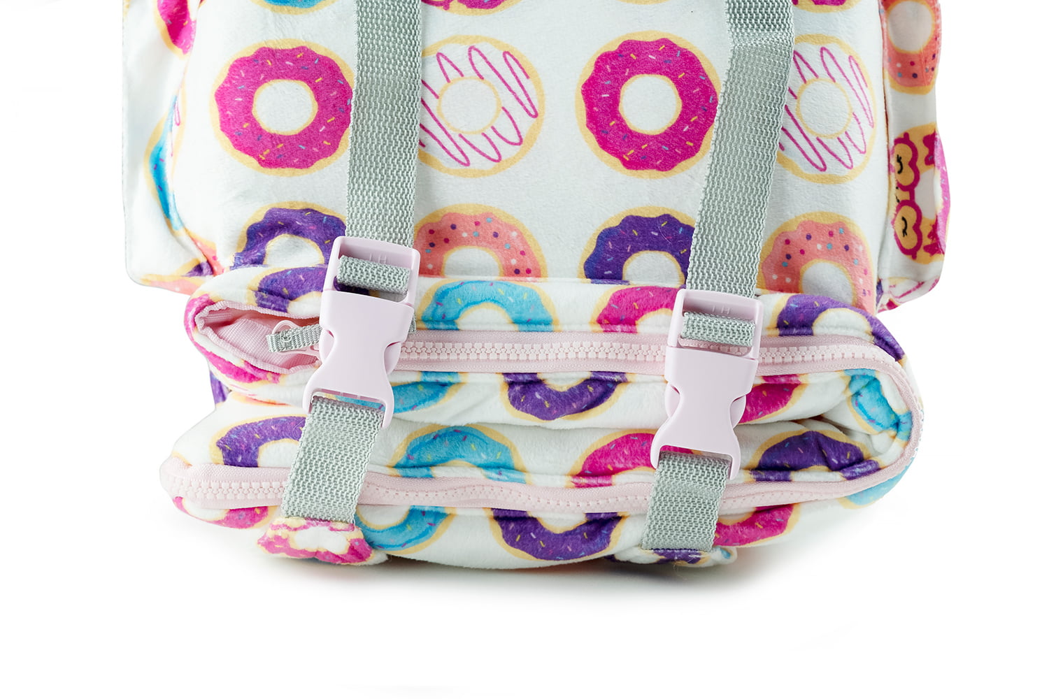 Mimish Sleep-N-Pack, 50 F Packable Kid's Sleeping Bag & Backpack, Donuts Print