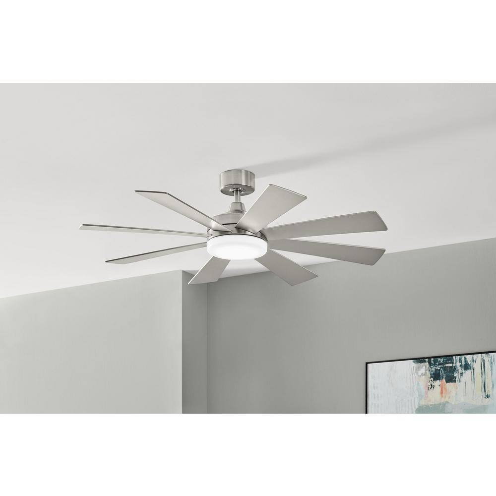 Hampton Bay Bayla 52 in. Integrated CCT LED Indoor Brushed Nickel Ceiling Fan with Light and Remote Control Included AK401A-BN