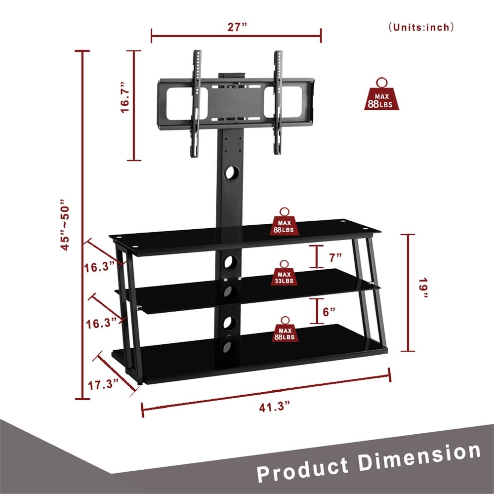 Height Adjustable Tempered Glass TV Stand