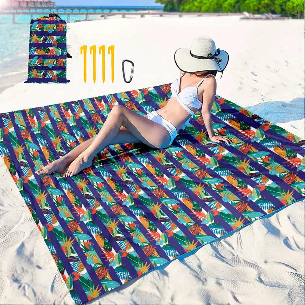 Outdoor portable cheap sand free Foldable waterproof beach mat Custom Prints Logo durable sand proof beach blanket