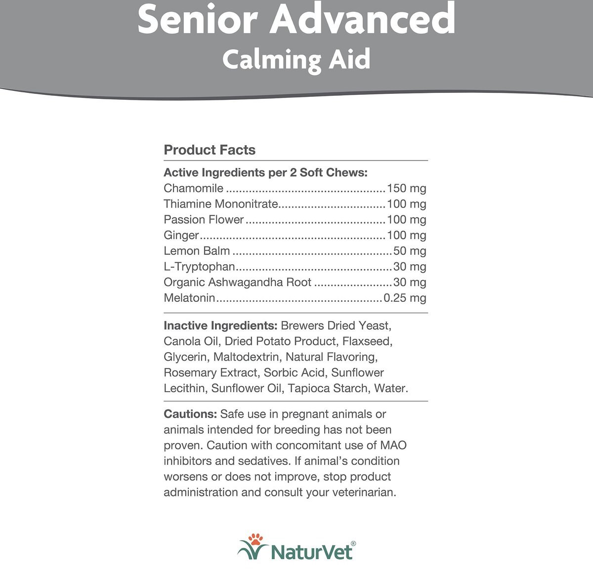 NaturVet Senior Advanced Calming Aid With Non-GMO Ingredients Dog Supplement