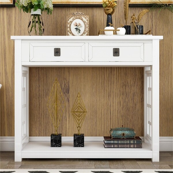 Console Table with 2 Drawers and Bottom Shelf，Accent Sofa Table