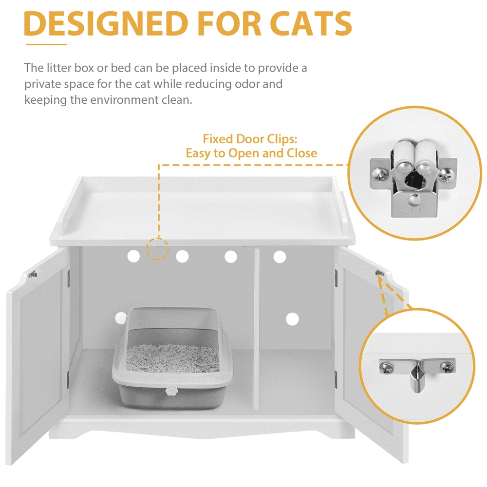 SmileMart Wooden Pet Litter Box for Pets Cat Hidden Washroom Bathroom with Door， White