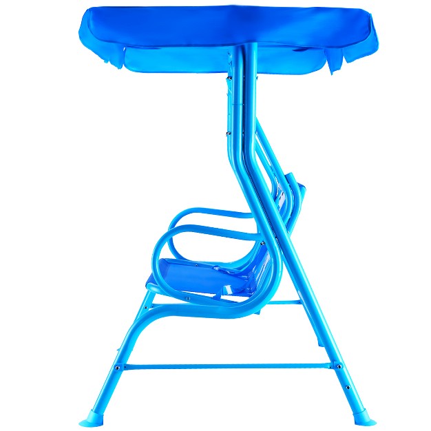 Costway Kids Patio Swing Chair Children Porch Bench Canopy 2 Person Yard Furniture Blue