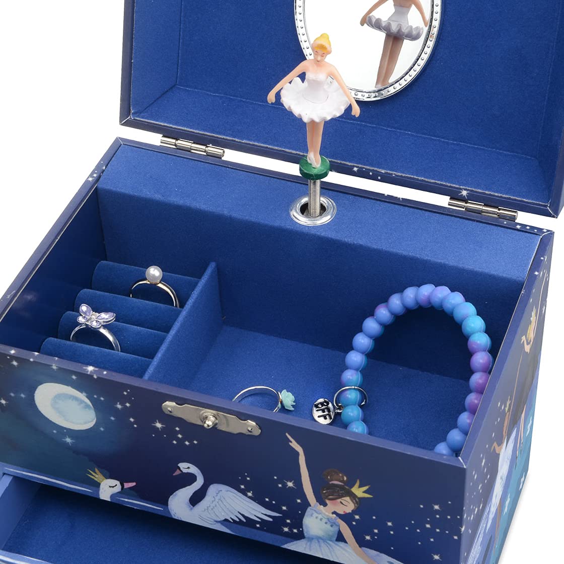 Jewelkeeper Ballerina Musical Jewelry Box with 2 Pullout Drawers, Glitter Design, Swan Lake Tune