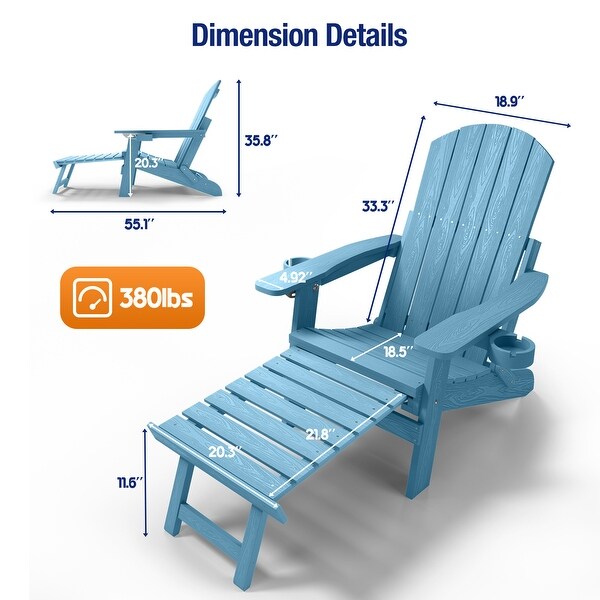 WINSOON Set of 4 Folding Adirondack Chair with 5Gear Adjustable Backrest and Retractable Ottoman