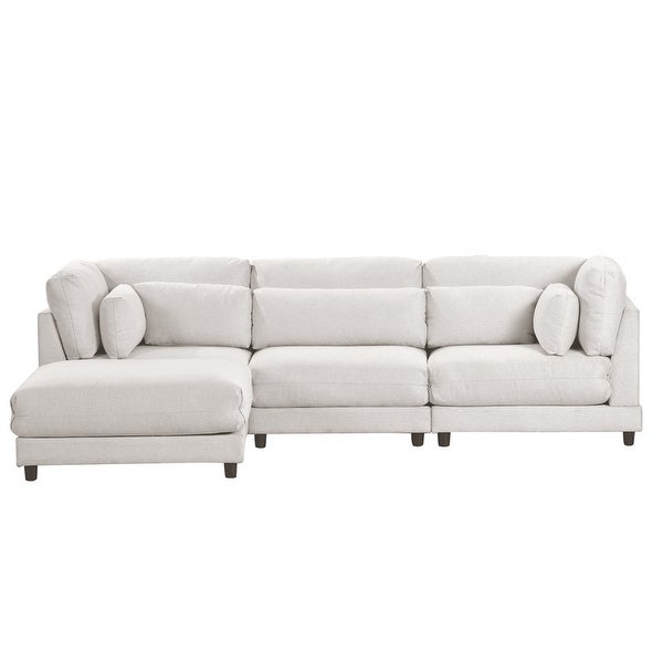 2 Pieces Upholstered Sectional Sofa， Modern Chaise Lounge Couch with Removable Ottomans and Comfortable Waist Pillows