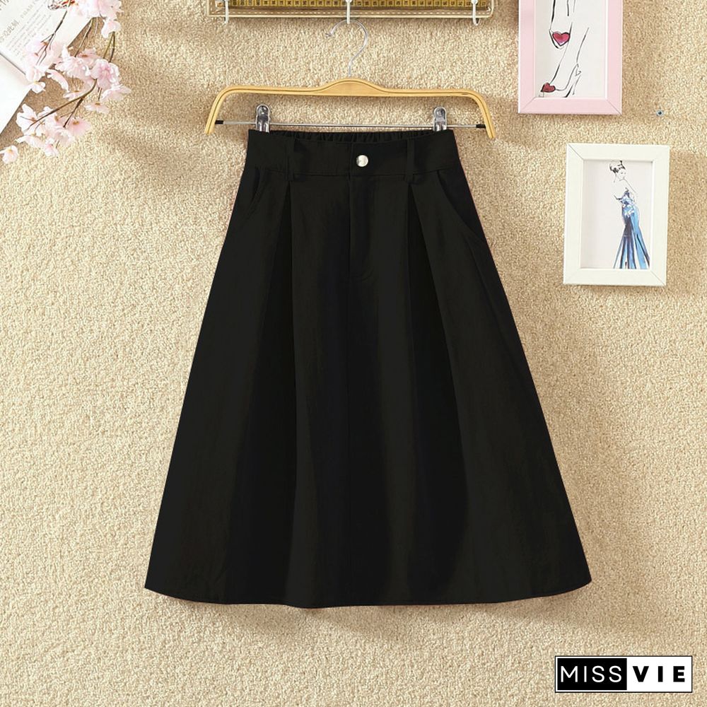 New Solid Color One-line Skirt Double Pockets Fashion A-line Skirt